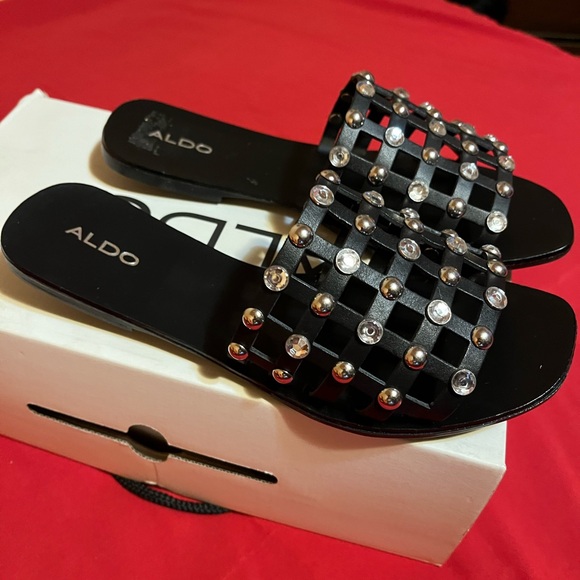 Aldo Shoes - ALDO Black Sandals with Silver , Clear Rhinestones